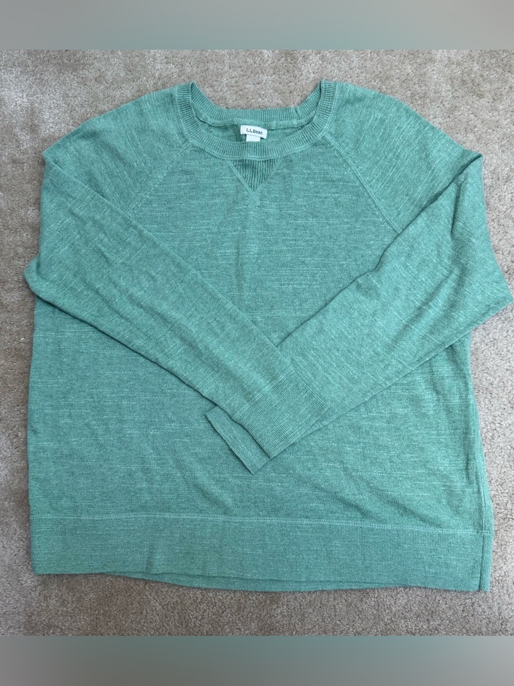 L.L. Bean Women's Sz L Seafoam Green 100% Organic Cotton Crewneck Sweater